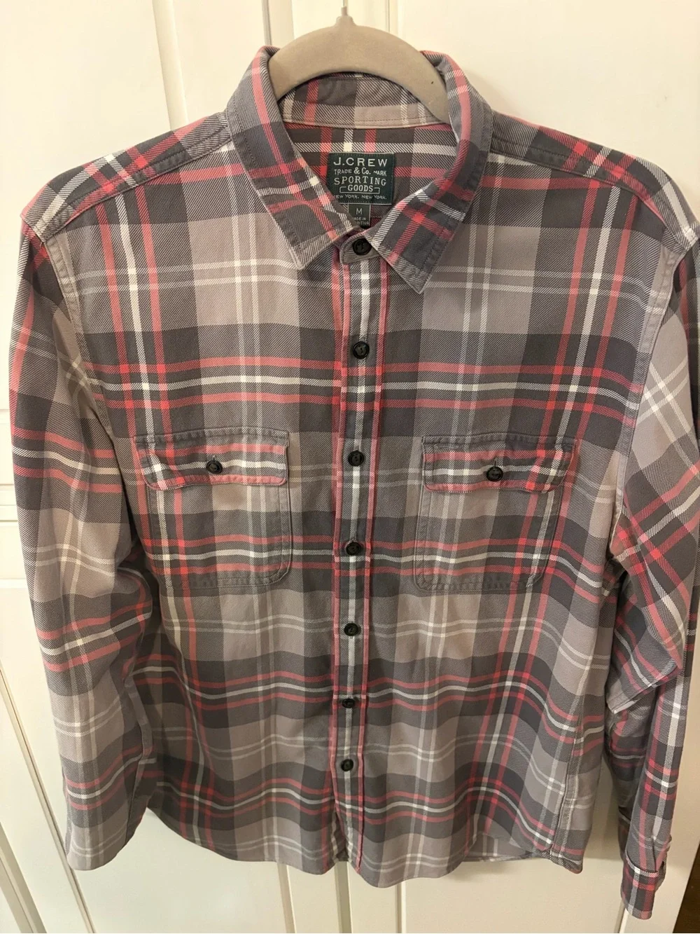 J. Crew Men's Gray & Pink Plaid Button-Down Shirt, size M